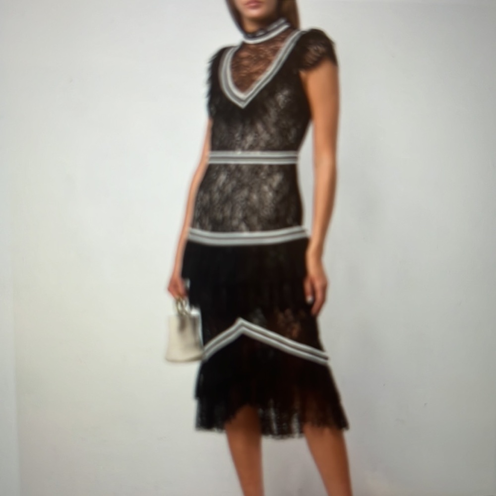 Alice & Olivia Black and White Lace Midi Dress